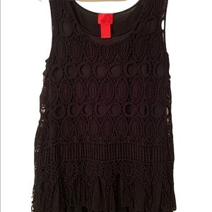 Sleeveless- Black Crochet Ruffled Top small Cristina V